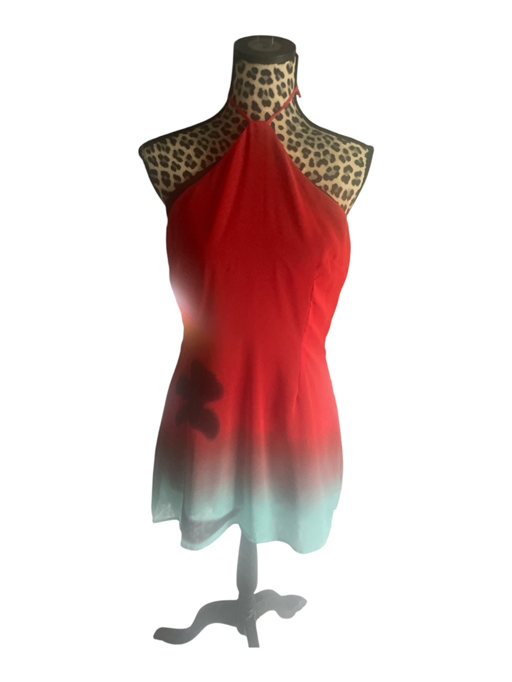Red to Teal Ombre Halter Mini Dress